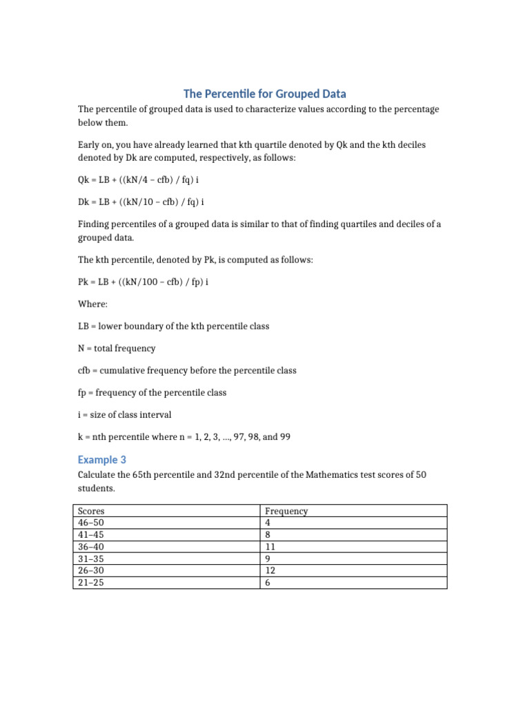 The Percentile For Grouped Data | PDF