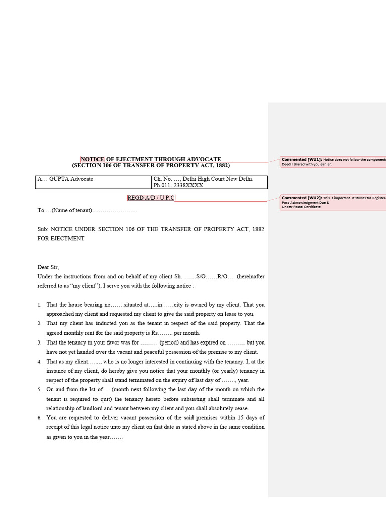 Notice of Ejectment Format | PDF | Lease | Mortgage Law