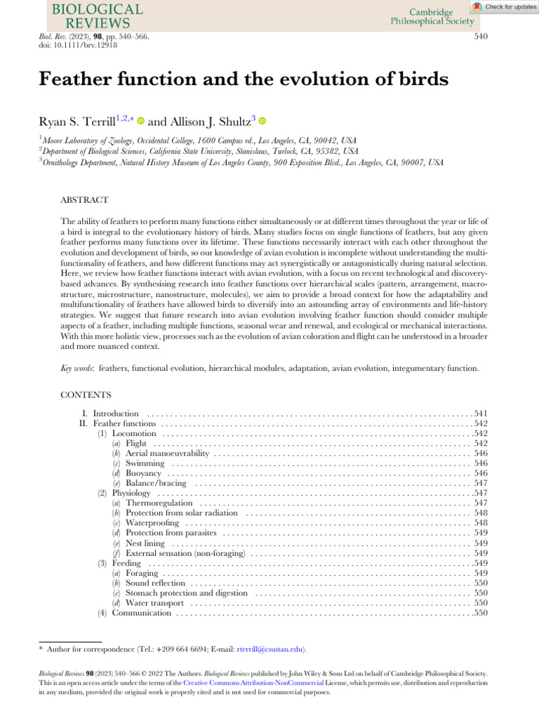 (2023) Feather Function and The Evolution of Birds | PDF | Feather | Birds