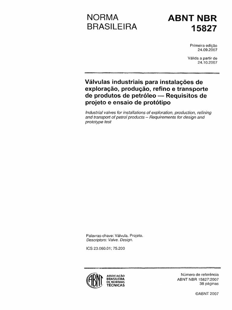 Abnt NBR 15827 (2007) | PDF | Válvula | Estresse (Mecânica)
