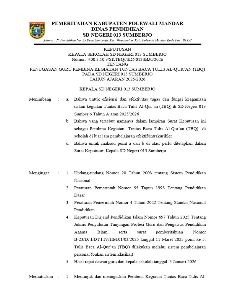 Contoh SK TBQ | PDF