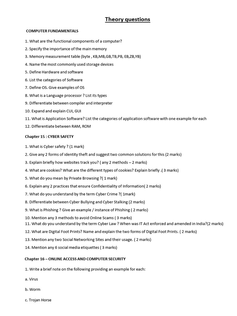 Theory Questions 11 Cs | PDF | Byte | Computer Science