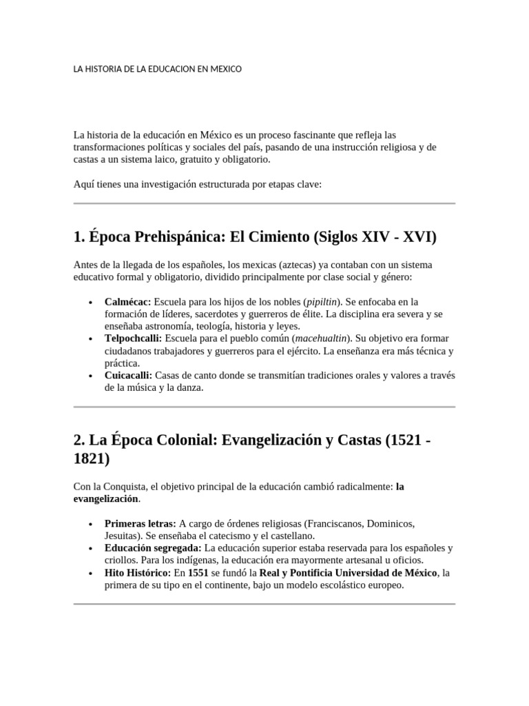 La Historia de La Educacion en Mexico | PDF | México