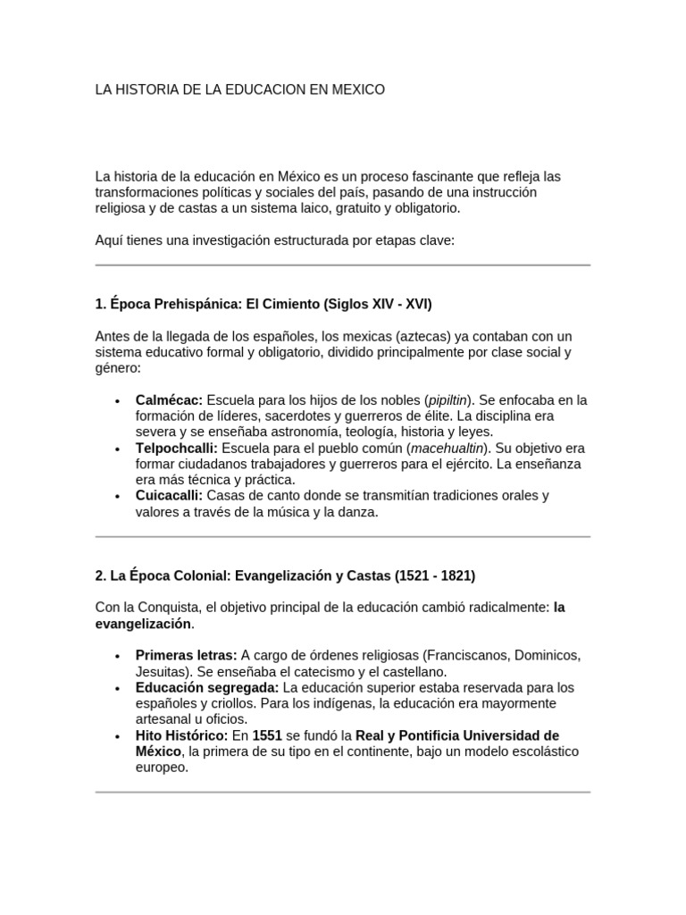 La Historia de La Educacion en Mexico | PDF | México