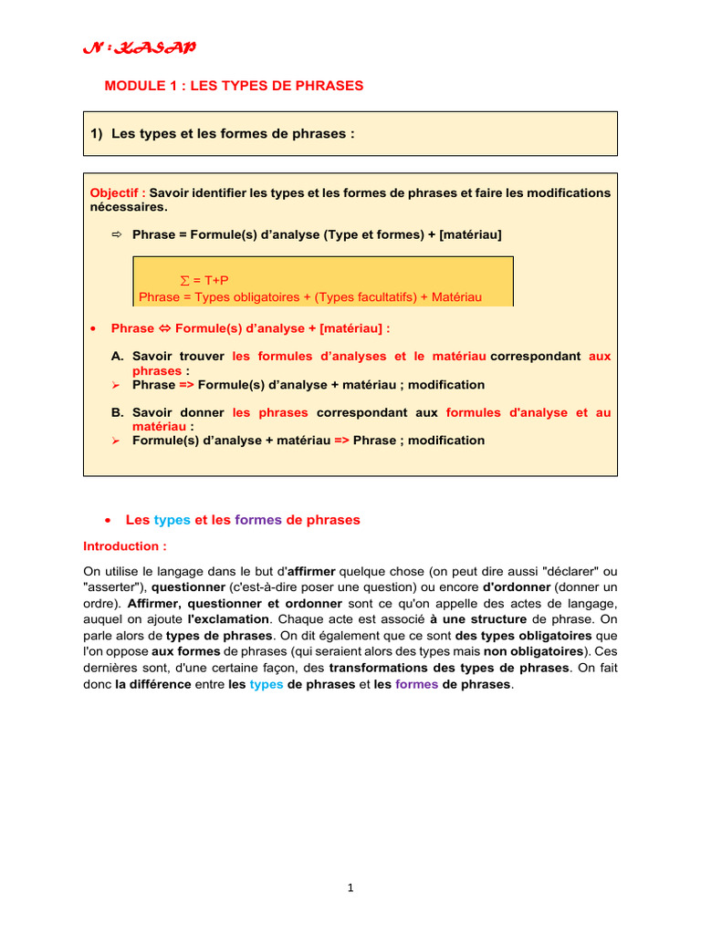 FDE 245 MOD. 1 Les Types de Phrases | PDF | Question | Phrase