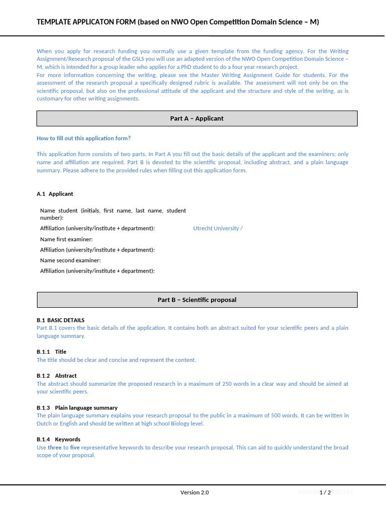 Research Proposal Template Form NWO KLEIN 2 | PDF | Feasibility Study ...