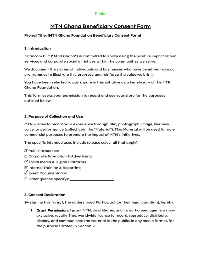 MTN Ghana Beneficiary Consent Form | PDF | Consent | Justice