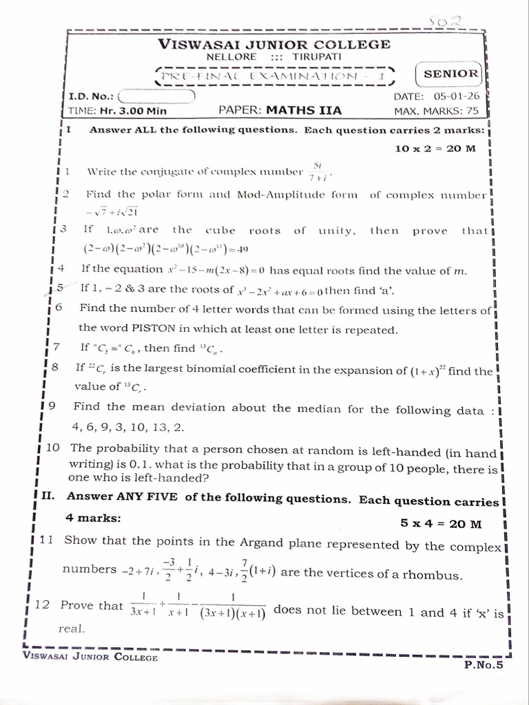 Maths 2a Pre Final Question Papers | PDF