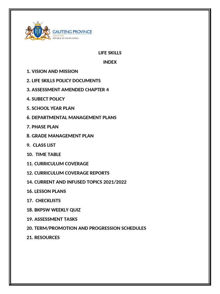 Life Skills Index | PDF