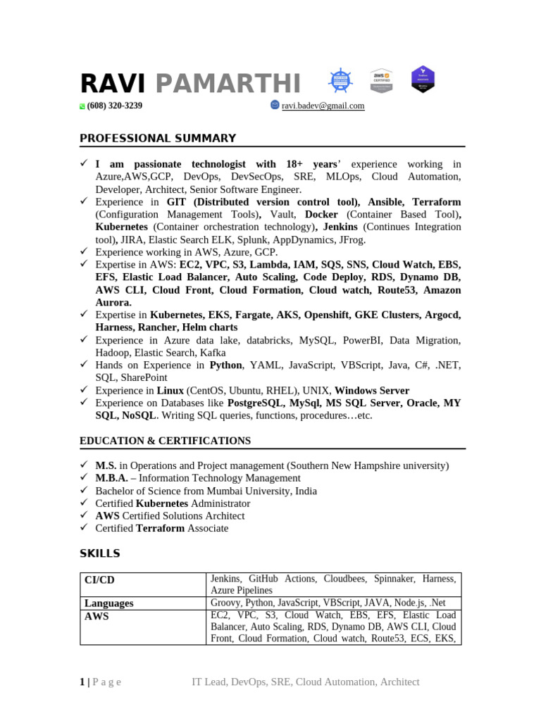 Ravi Resume | PDF | Amazon Web Services | Cloud Computing