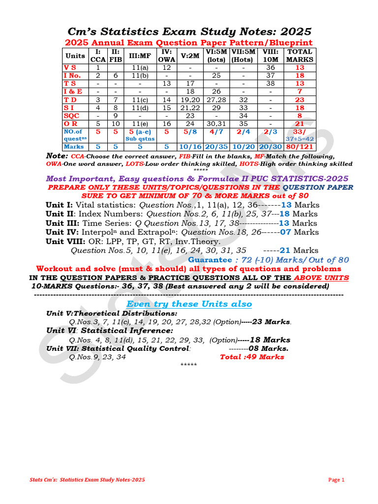 StatsCMs II PU Imp Notes-2025-2 | PDF | Matrix (Mathematics ...