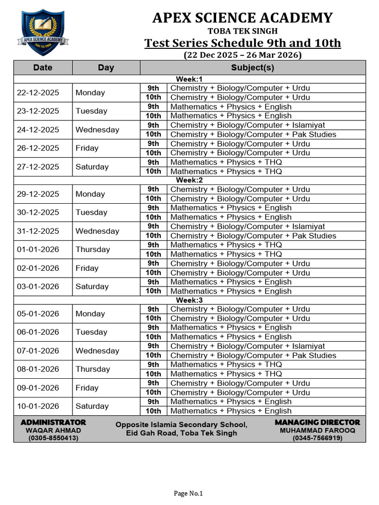 APEX Test Series Schedule Final | PDF | Natural Sciences
