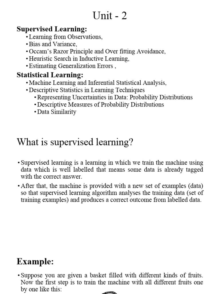 Mlunit 2 | PDF | Cross Validation (Statistics) | Probability Distribution