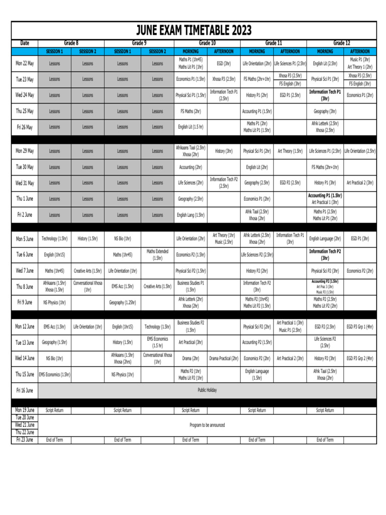 June Exam Timetable 2023 Print | PDF | Linguistics | Languages Of Africa