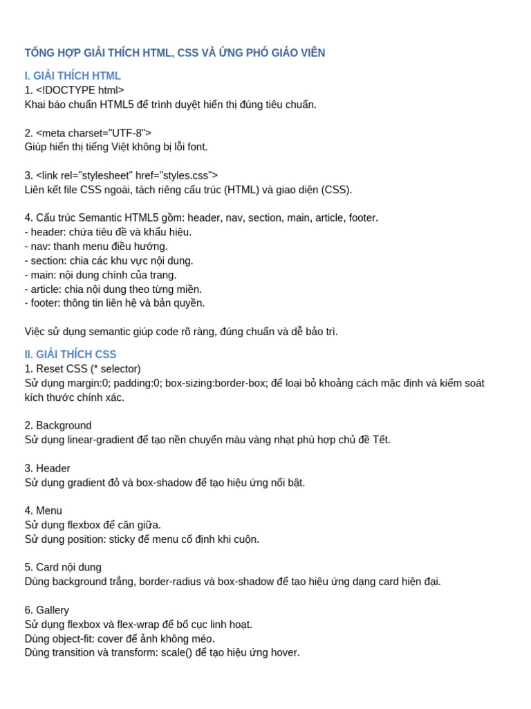 Tong Hop Giai Thich HTML CSS Va Ung Pho | PDF