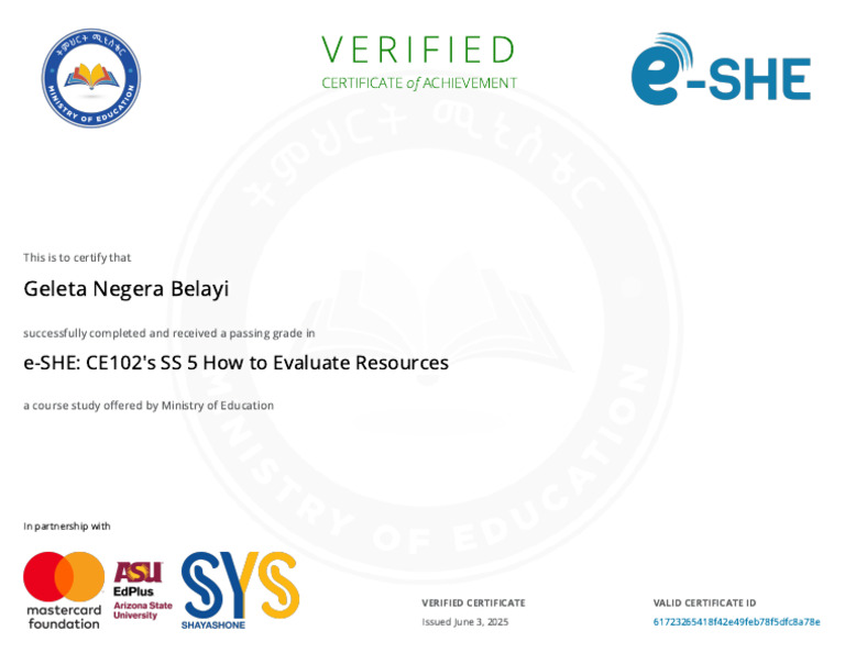 E-SHE CE102 Certificate _ E-SHE Online Learning | PDF