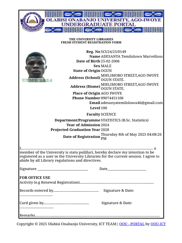 Library Registration Form | PDF