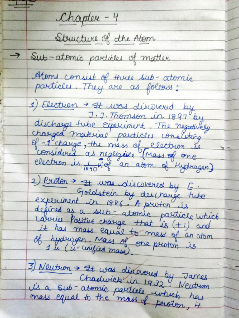 Chapter 4-Structure of An Atom (Notes+Intext+Book Exercise) | PDF