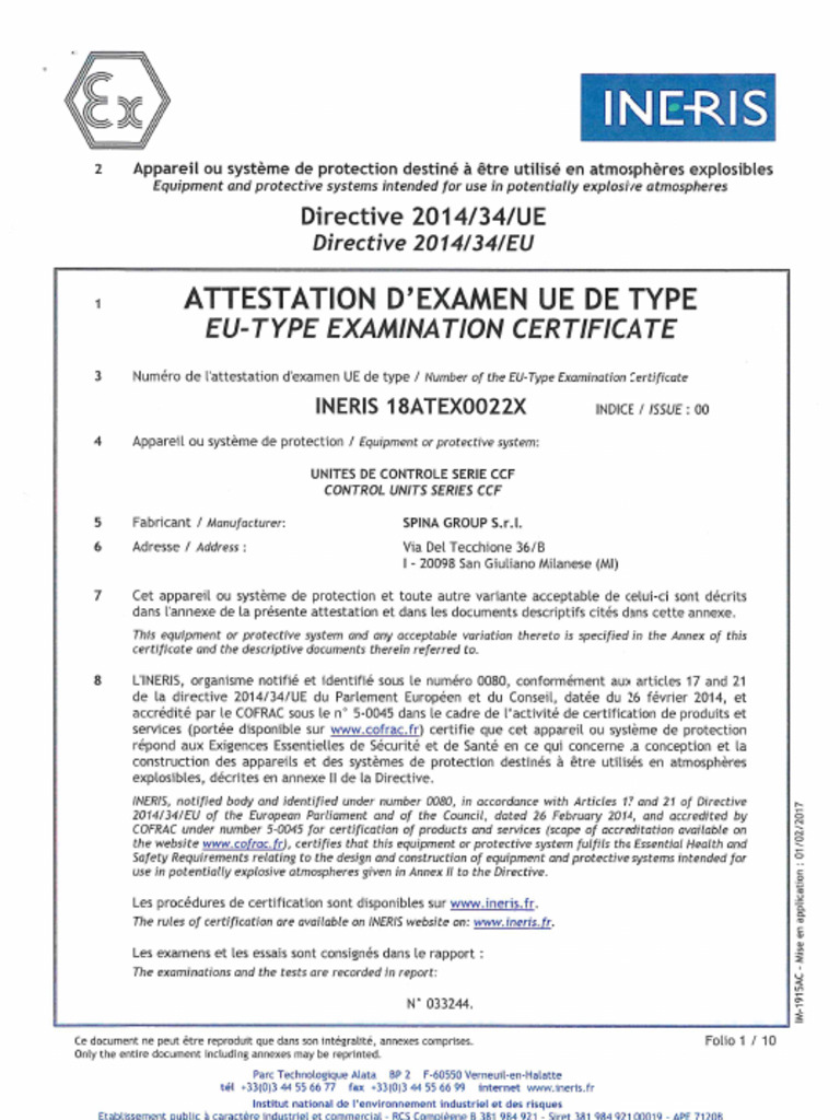 FG13 - Ineris-18-Atex-180022x | PDF