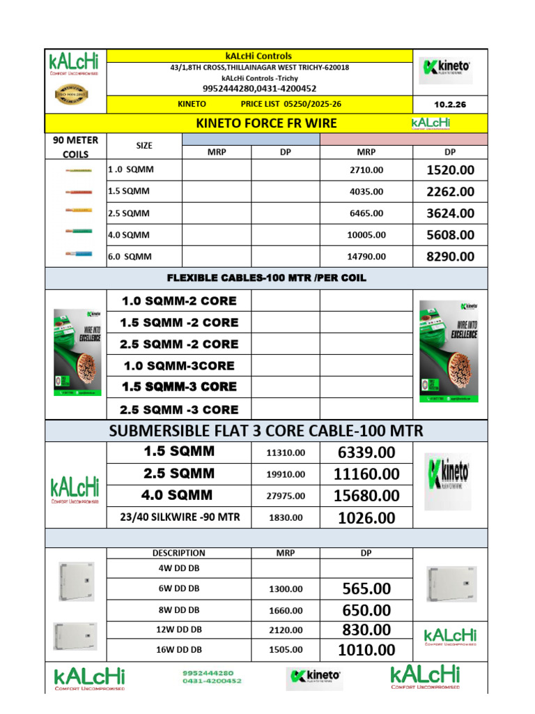 Kineto Dd-Wire Pricelist10.2.26 | PDF