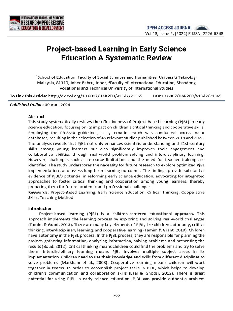 Project Based Learning Review | PDF | Learning | Methodology