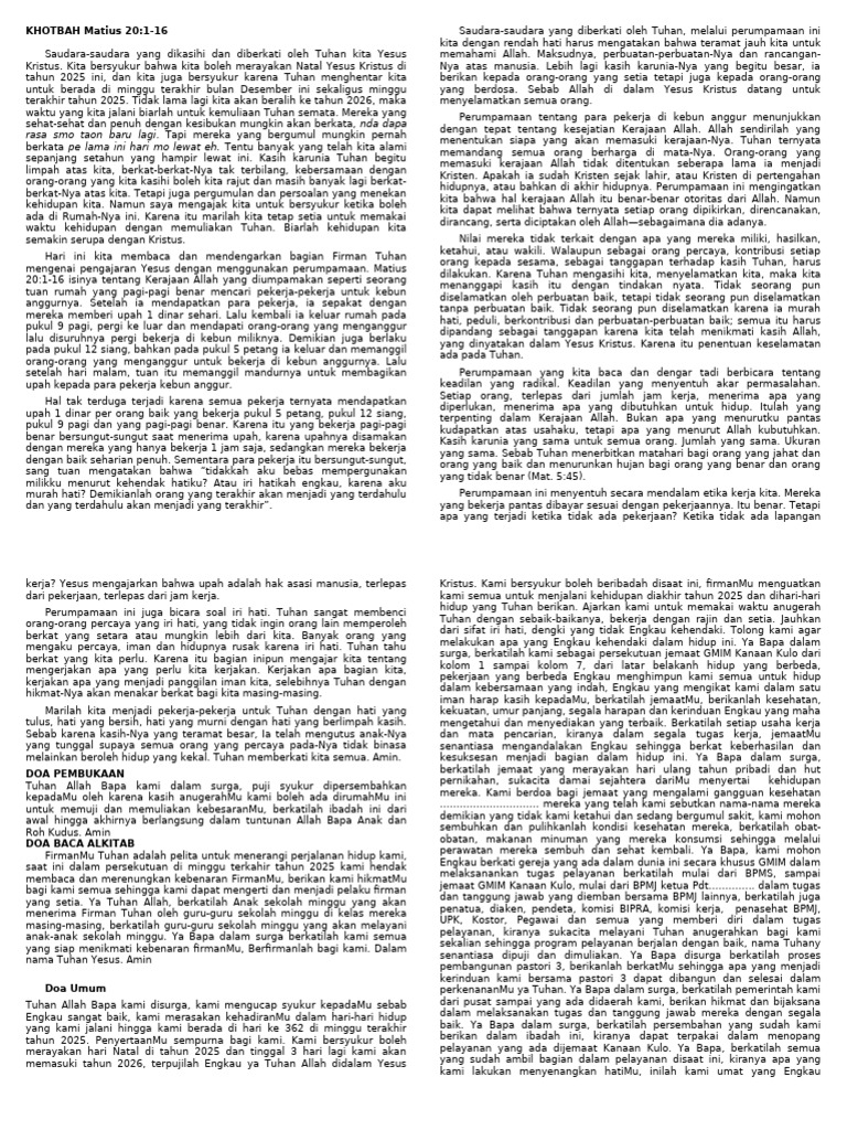 Renungan Matius 20 | PDF