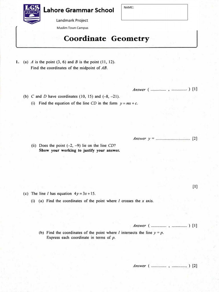 Coordinate Geometry (With Ans) | PDF | Euclidean Plane Geometry ...