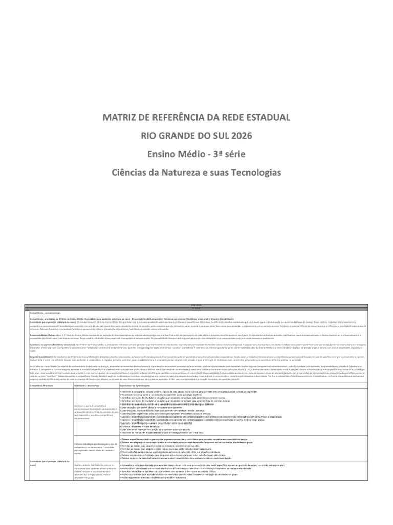 Matriz Referêncial Gaucho de Ensino Médio Disciplina de Biologia | PDF ...