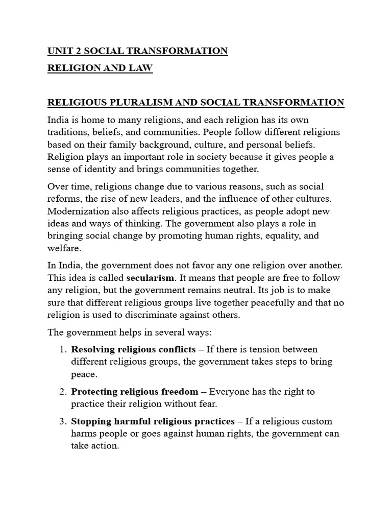 Unit 2 Social Transformation | PDF | Secularism | Minority Group