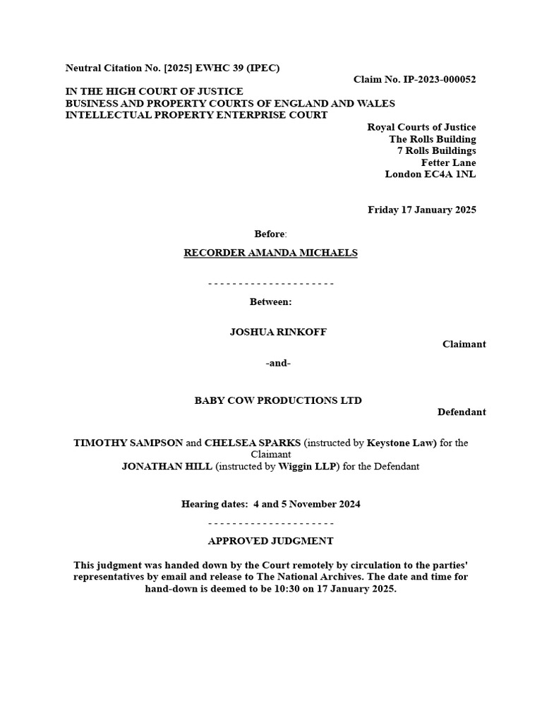 Rinkoff Judgment Final | PDF | Copyright | Stand Up Comedy