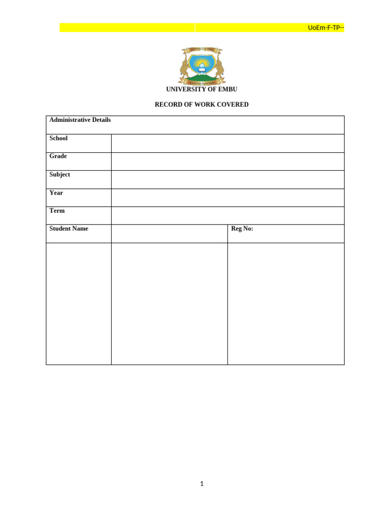 CBC Record of Work Template | PDF