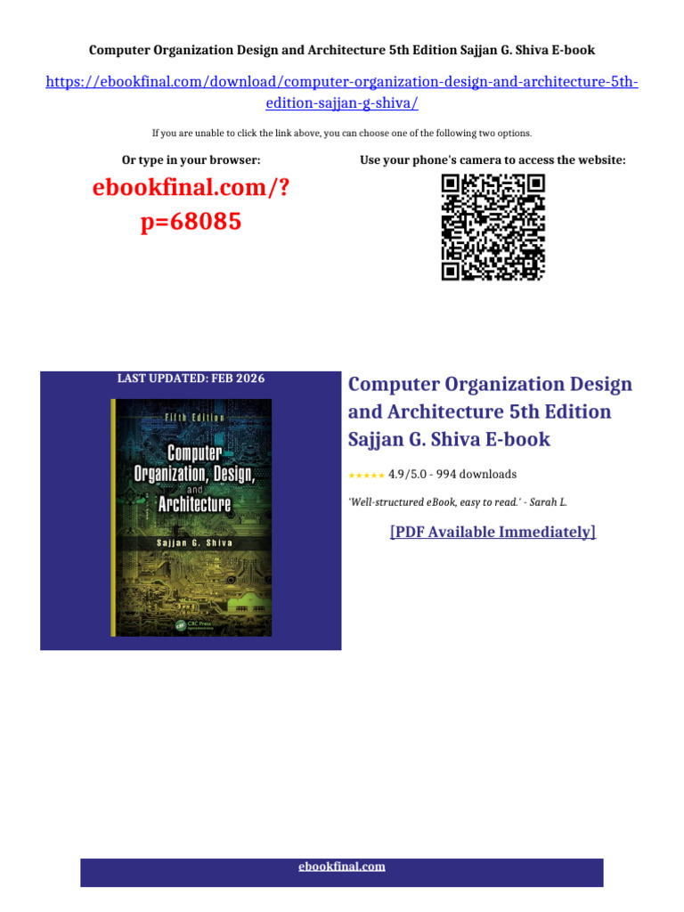 Computer Organization Design and Architecture 5th Edition Sajjan G ...