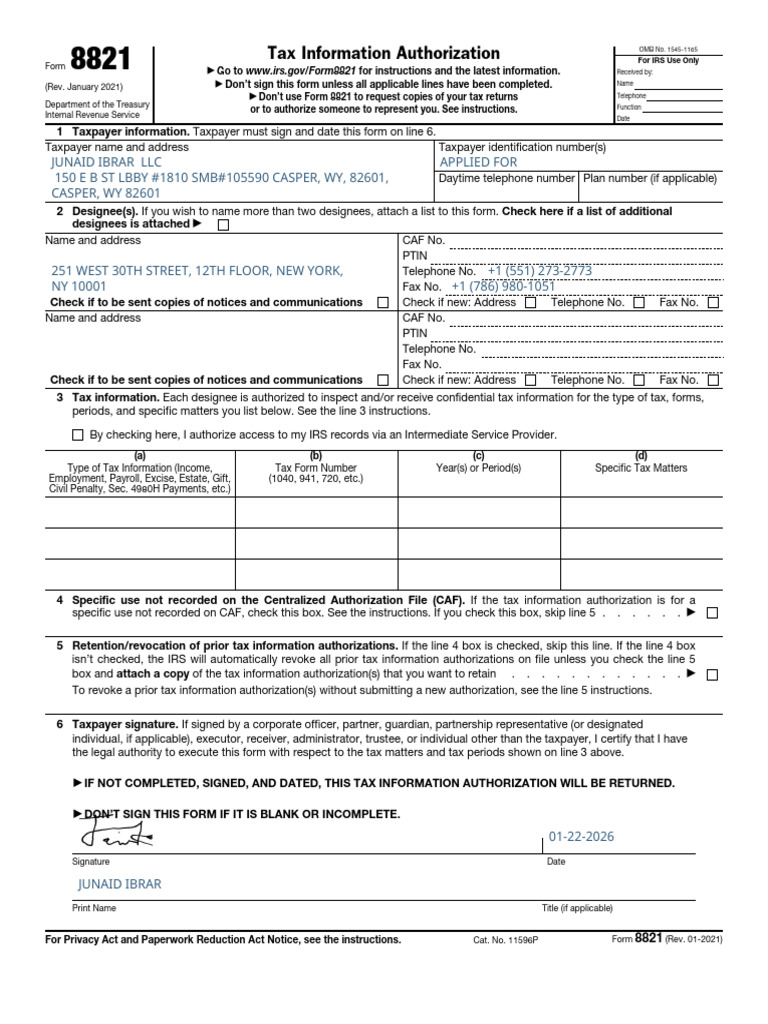 Tax Information Authorization | PDF | Taxes | Internal Revenue Service