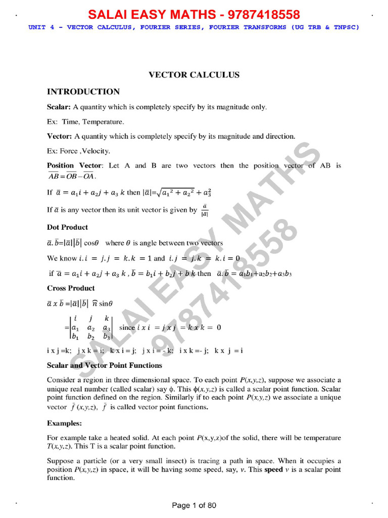 Unit 4 - Vector Calculus, FS, FT - Problem | PDF