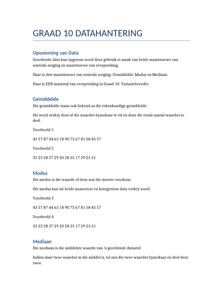Graad 10 Datahantering Afrikaans VOLLEDIG | PDF