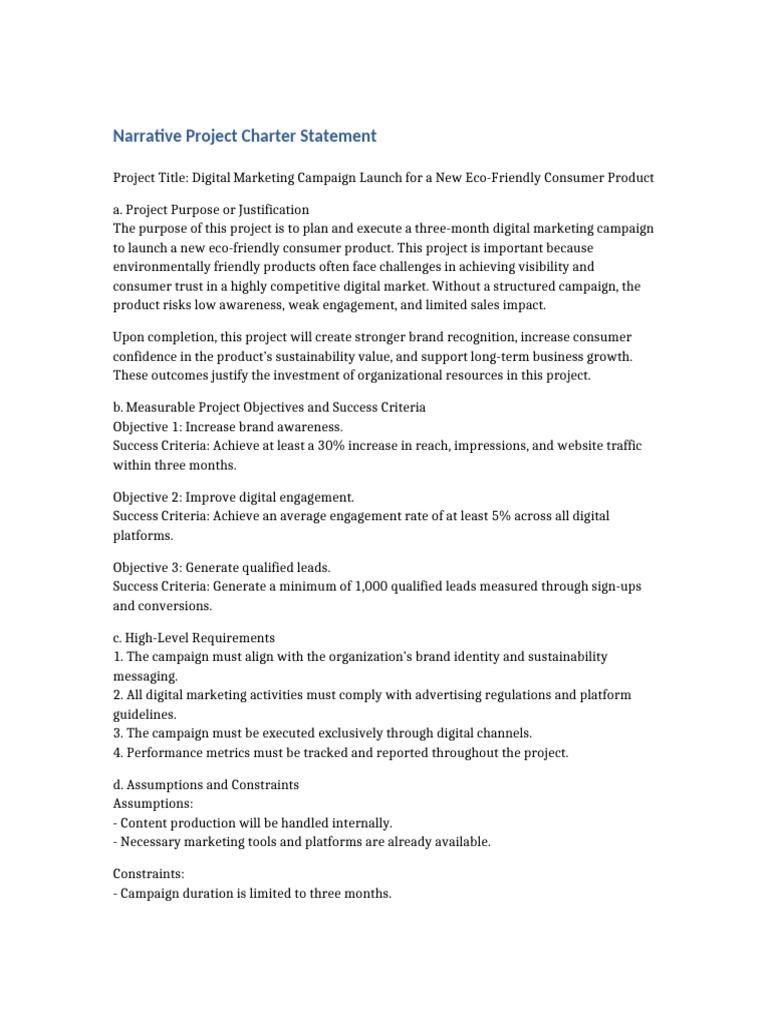 Narrative Project Charter Statement | PDF | Digital Marketing | Marketing