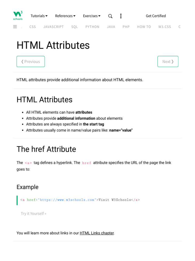 HTML Attributes 1 (W3 Schools) | PDF | Html Element | Html