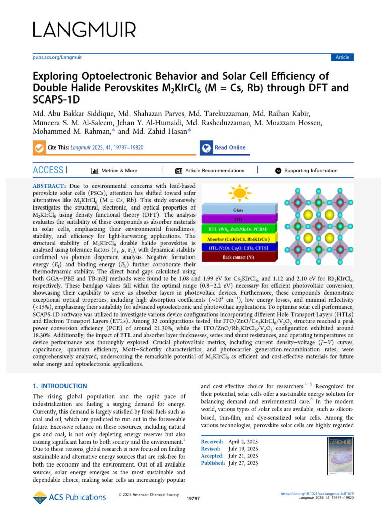 Bakkar Siddique Et Al 2025 Exploring Optoelectronic Behavior and Solar ...