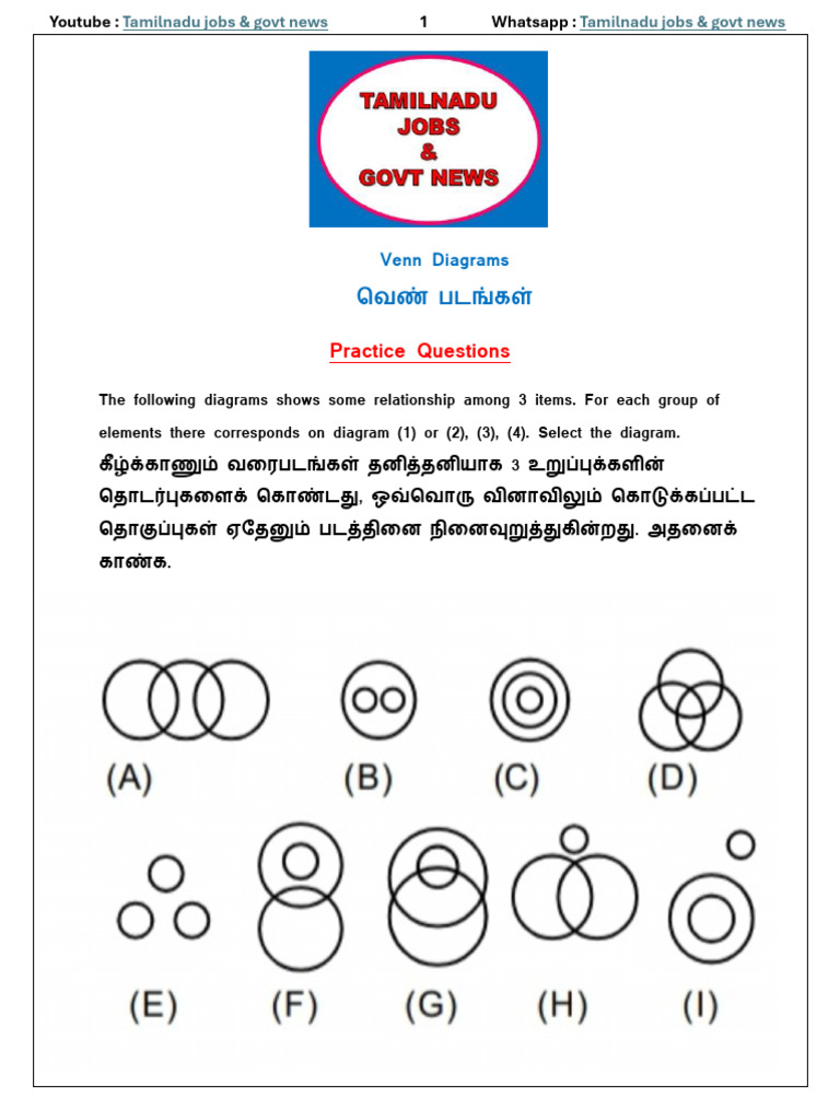 Venn Diagrams Practice Questions With Answer | PDF