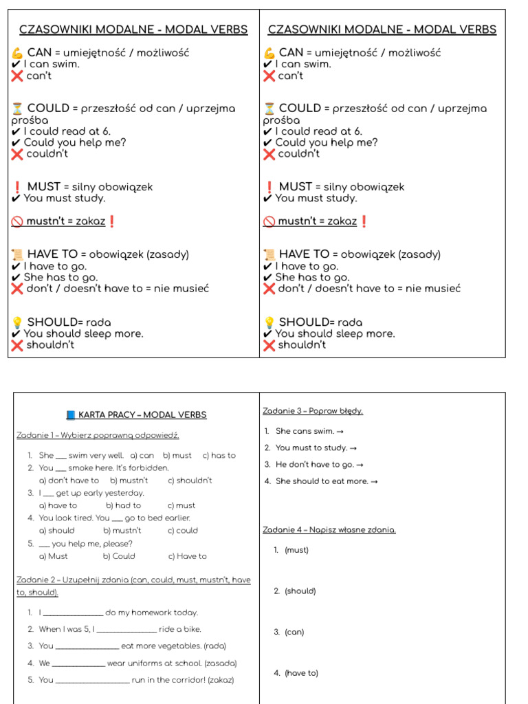 Czasowniki Modalne - Modal Verbs | PDF | Chess Theory | Chess Openings