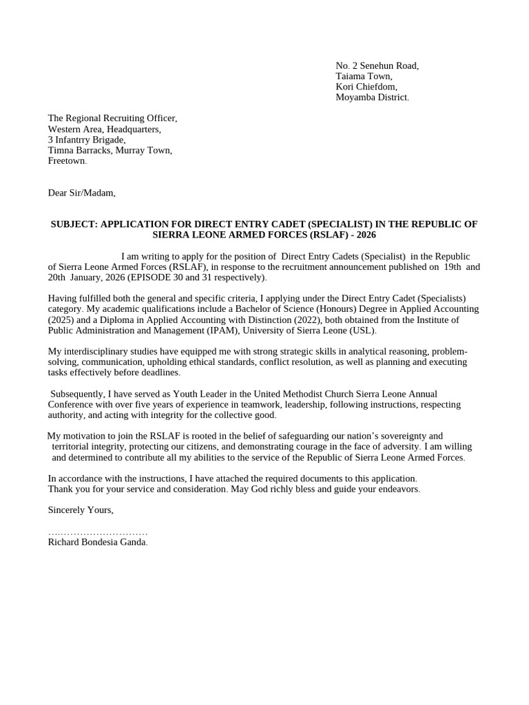 RSLAF Application Letter | PDF