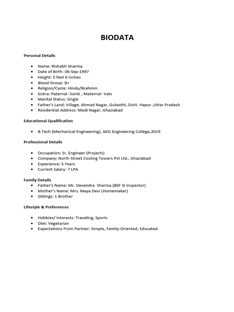 Rishabh Biodata | PDF