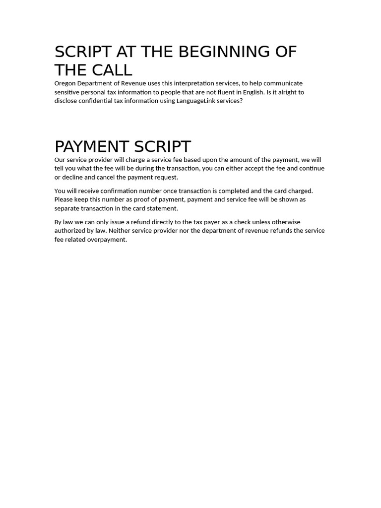 Oregon Department of Revenue Script | PDF