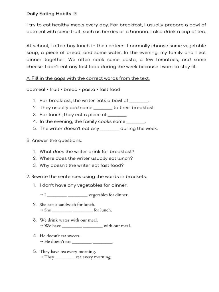 Daily Eating Habits ? ? | PDF | Lunch | Meal