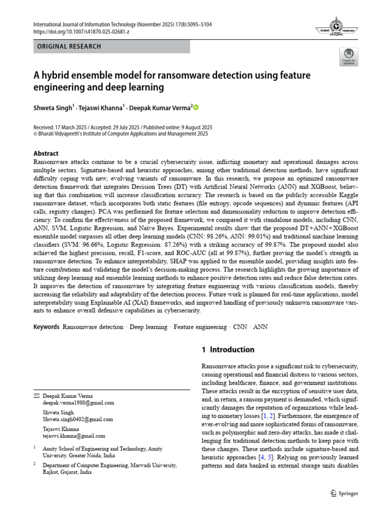 A Hybrid Ensemble Model For Ransomware Detection Using Feature ...