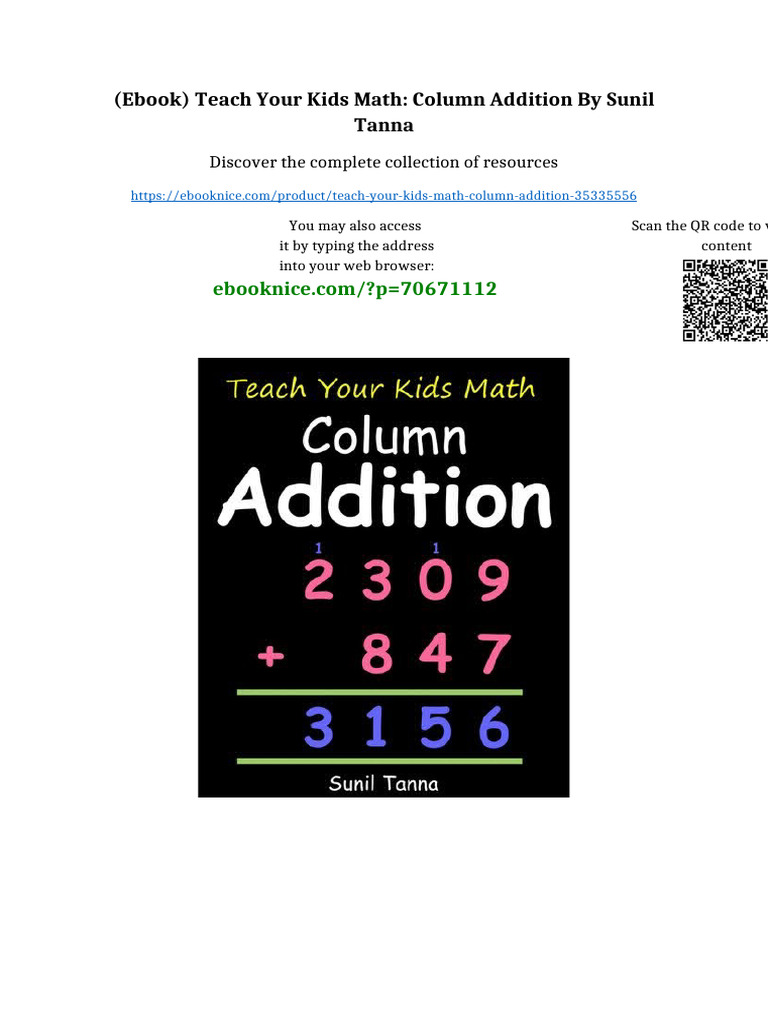 (Ebook) Teach Your Kids Math: Column Addition by Sunil Tanna Latest PDF ...
