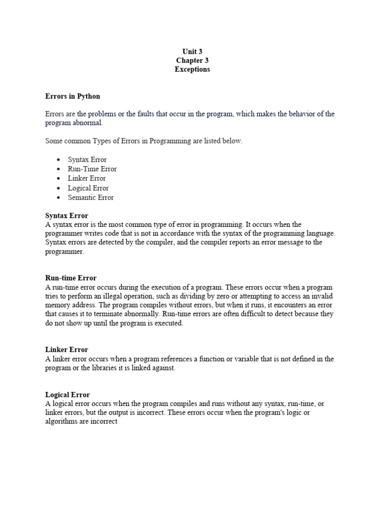 Unit 3 - CH 3 Exceptions | PDF | Computer Program | Programming