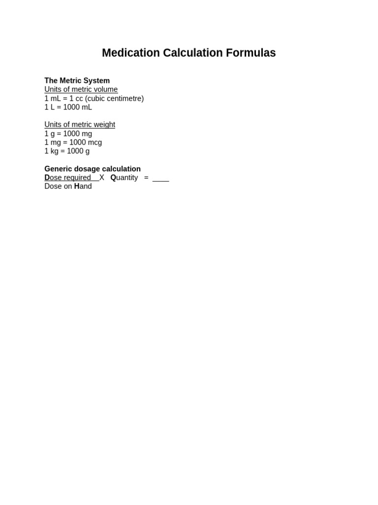 Activity 3 - Medication Calculation Formulas | PDF