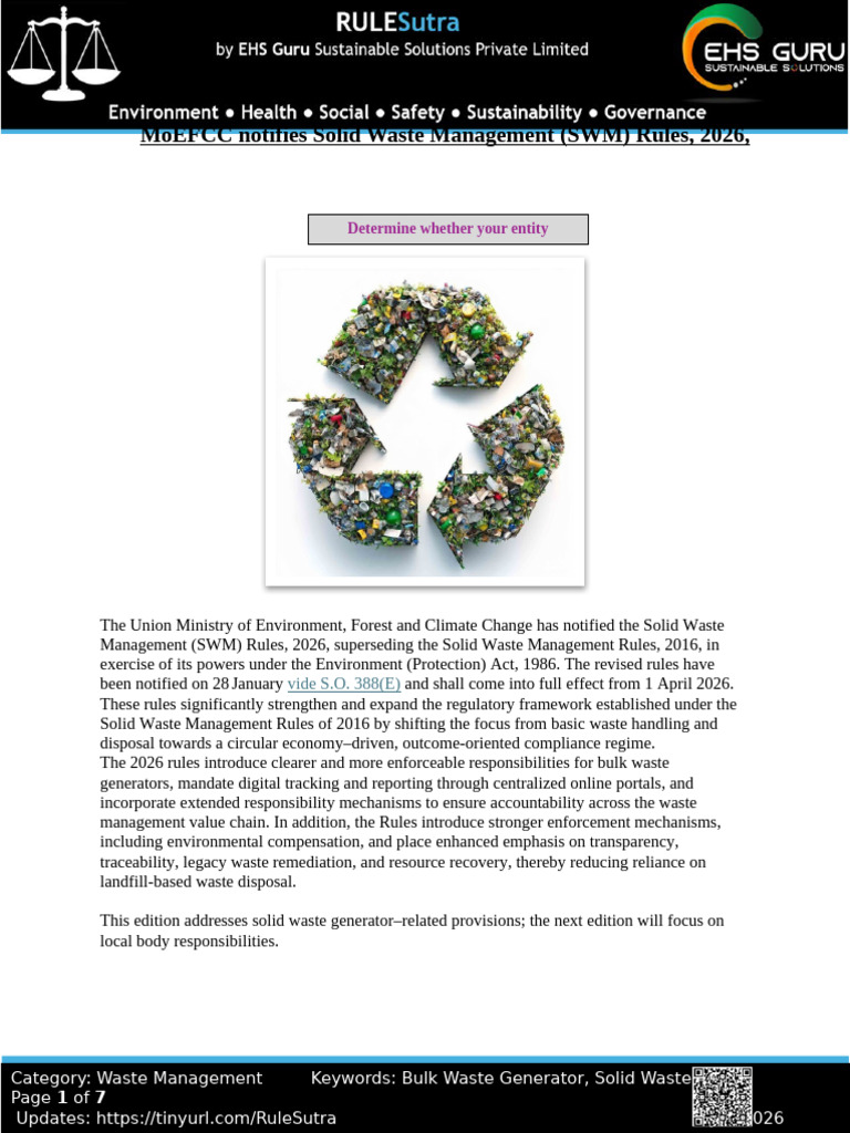 RuleSutra Update 94 - MoEFCC Notifies SWM Rules 2026 | PDF | Waste ...
