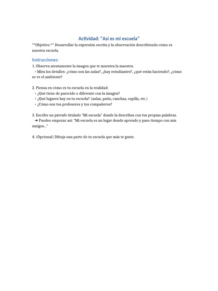 Actividad Asi Es Mi Escuela | PDF